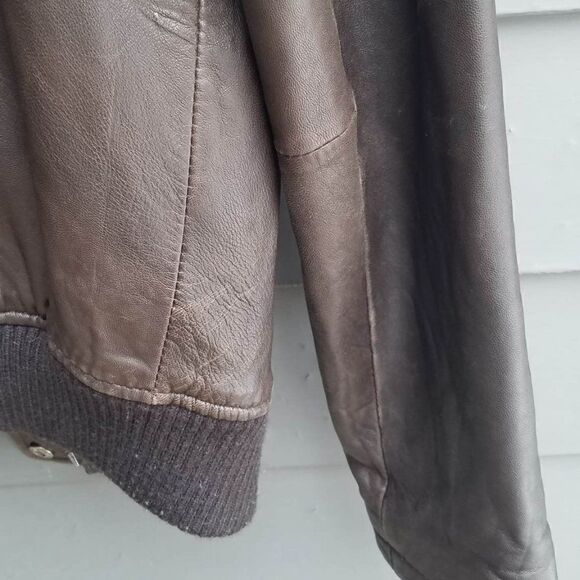 DKNY Brown Leather Bomber Jacket size Small - Picture 10 of 11